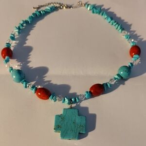 Turquoise and Red Beaded Necklace